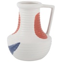 Vase en Céramique Blanc Motifs Orange Bleu Kasa 15x18 cm