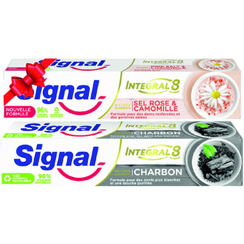 Pack de 2 Dentifrices Signal Integral 8 Charcoal + Chamomile 117g