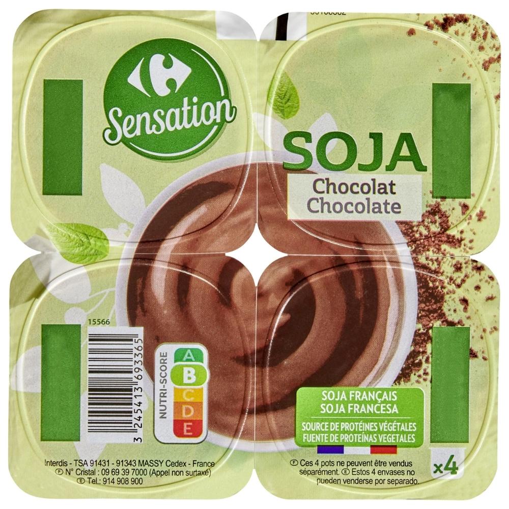 Dessert Végétal au Soja Chocolat Carrefour Sensation 100g 4 unités