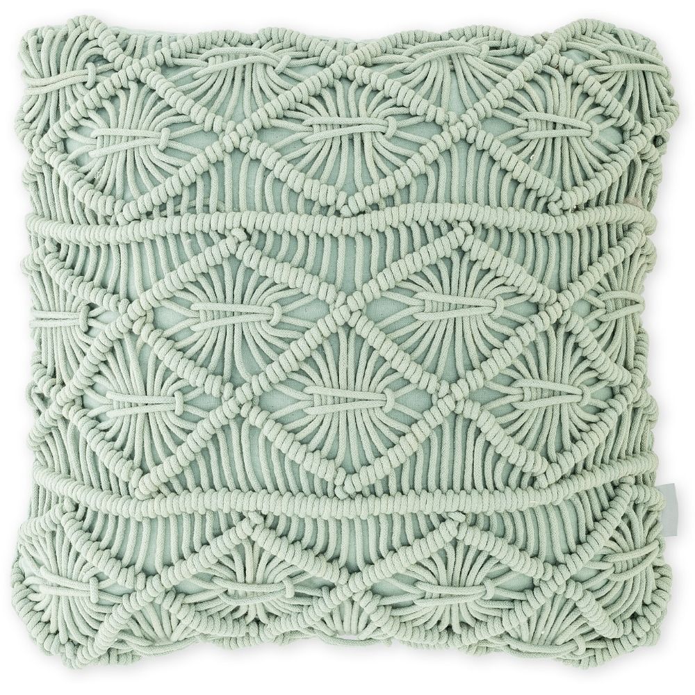 [731326] Coussin Macramé Vert 3 Bandes Kasa 45x45cm