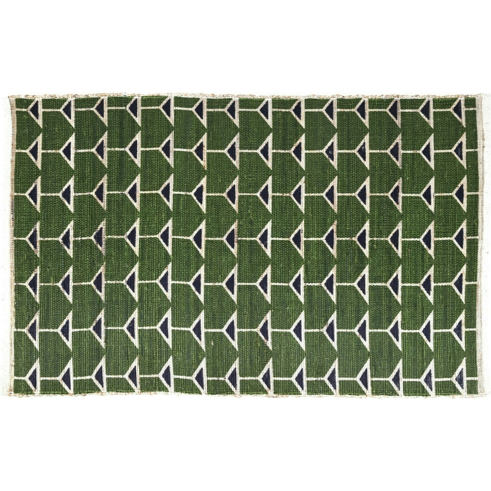 Tapis Rectangulaire Vert Triangles Bleu Jute Kasa 120x180 cm