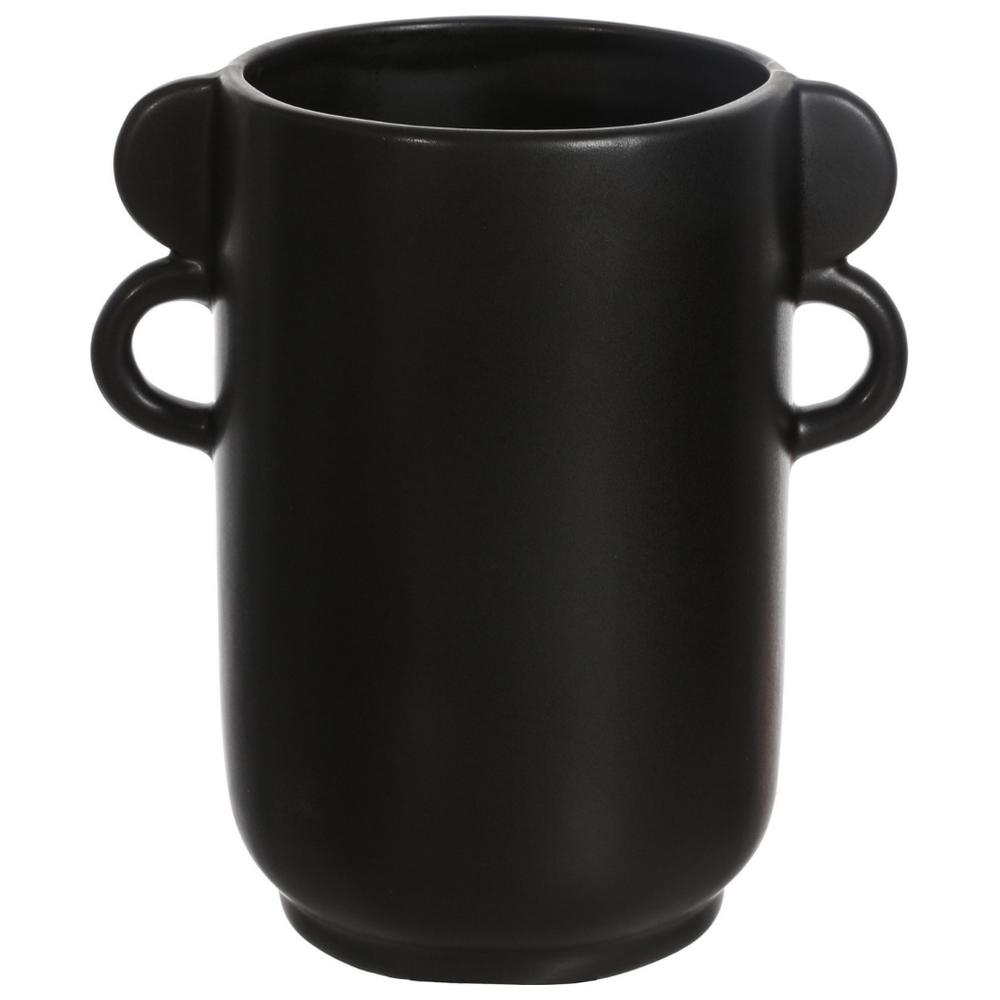 Vase en Céramique Noir Double Poignées Kasa 13x20 cm