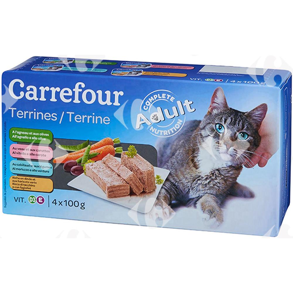 Pâtée Terrines Assortiment Mix Viandes et Légumes pour Chats Carrefour 4x100g
