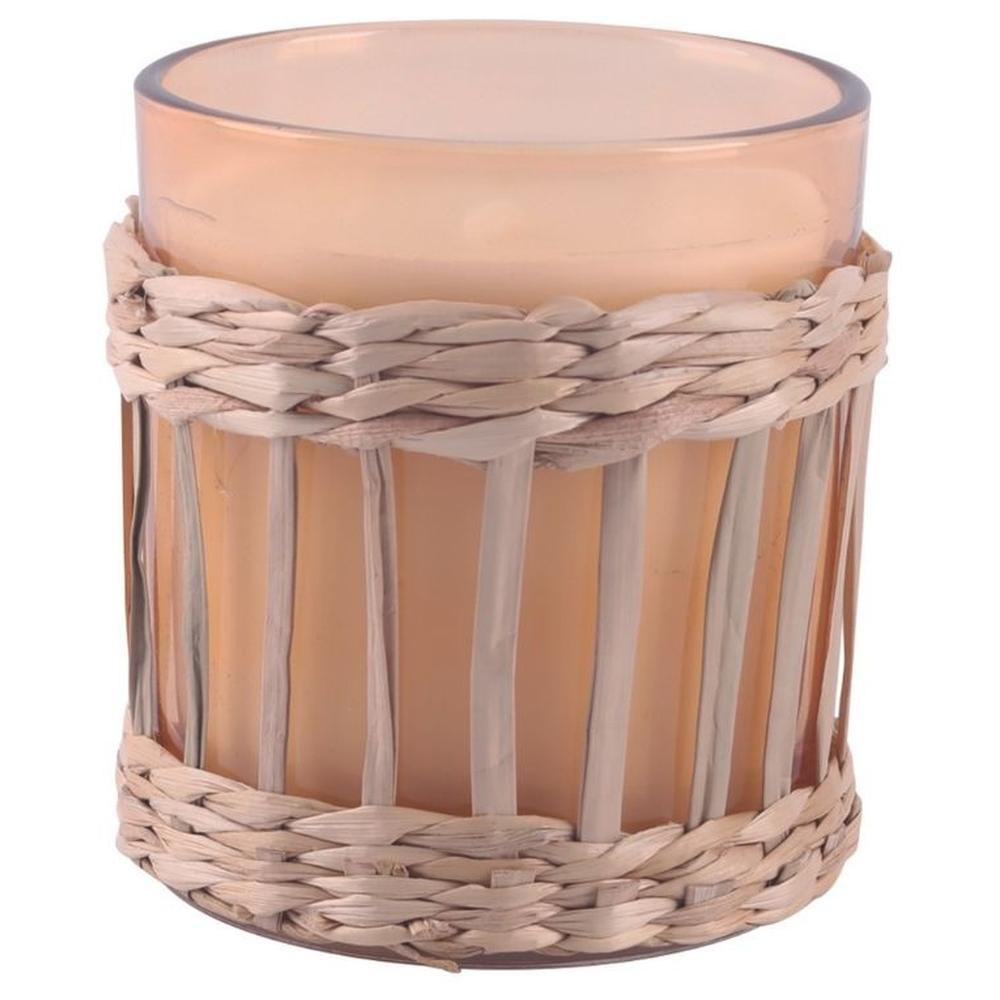 Bougie en Verre Orange Décorée de Paille Kasa 9cm