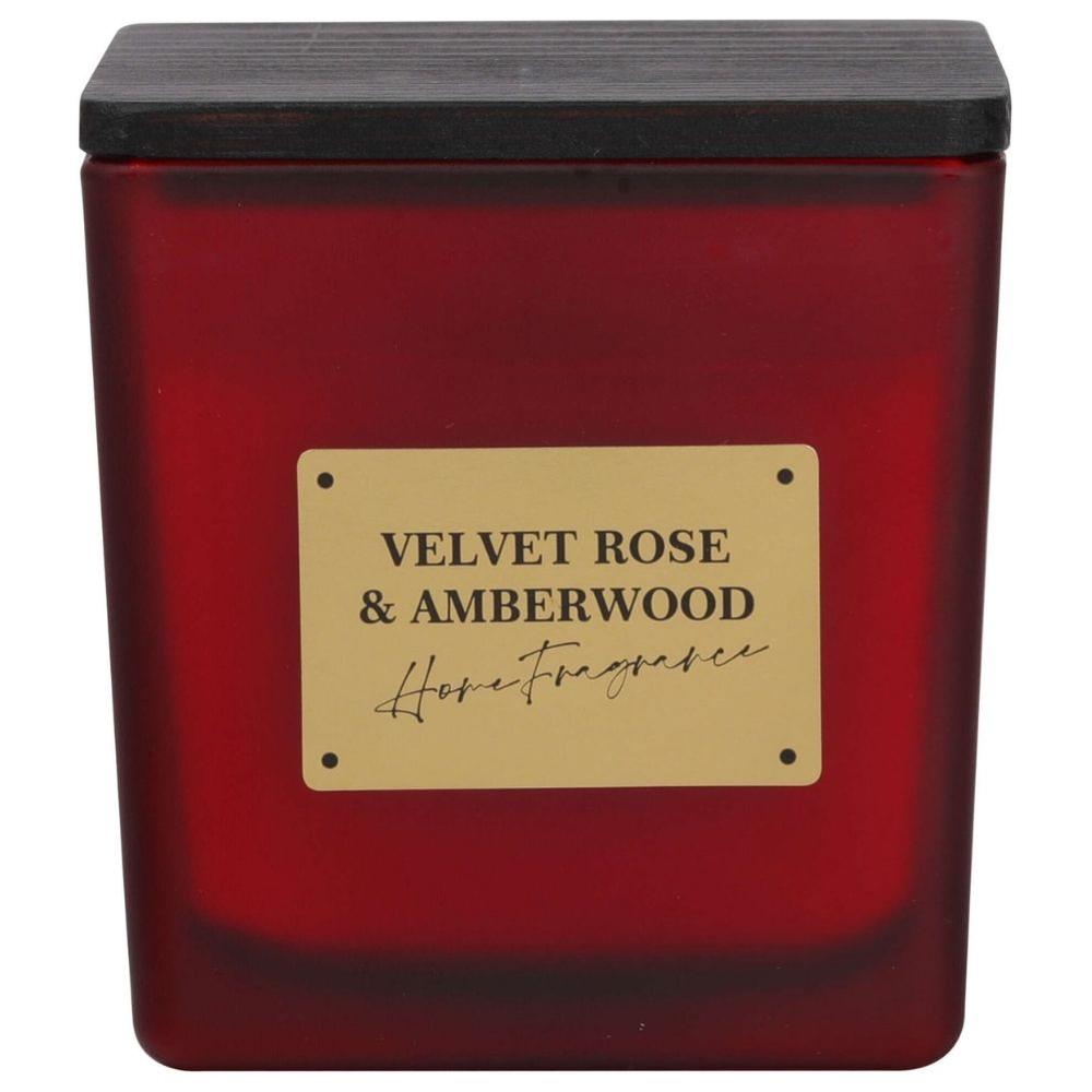 [716308] Bougie Rouge Velvet Rose sur Tasse Carrée avec Couvercle Kasa 190g 8,5x8,9 cm 