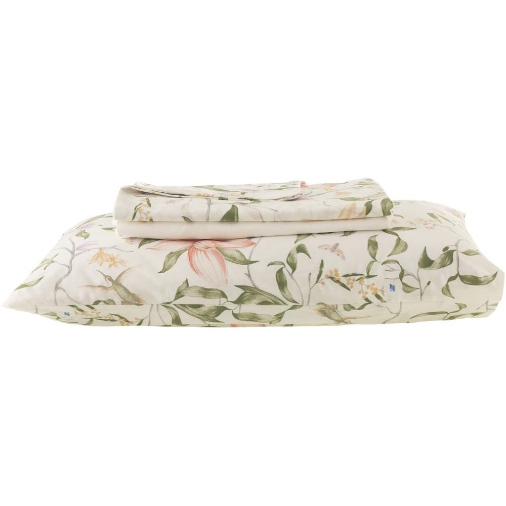 Set Drap Housse avec 2 Taies en Coton Floral Kasa 260x280cm