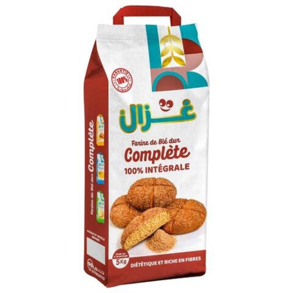 Farine de Blé Dur Complète 100% Intégrale Ghazal 5kg
