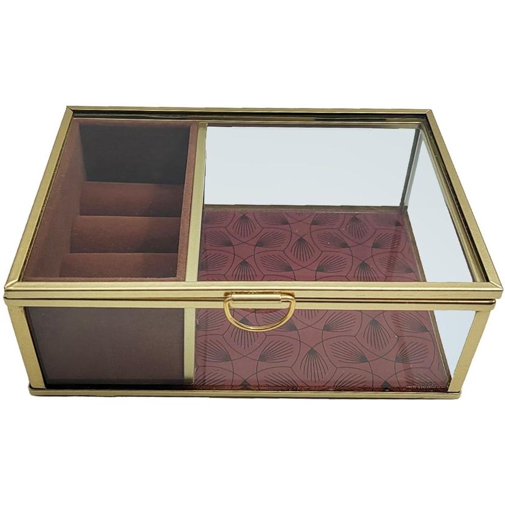 Boîte à Bijoux en Verre et Velours Bordeaux Kasa 15x10cm