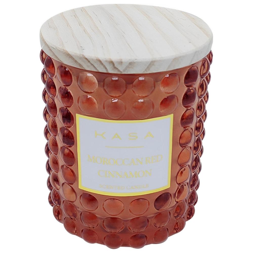 [722139] Bougie en Verre avec Couvercle Bois Ocre Cannelle Kasa 8 cm