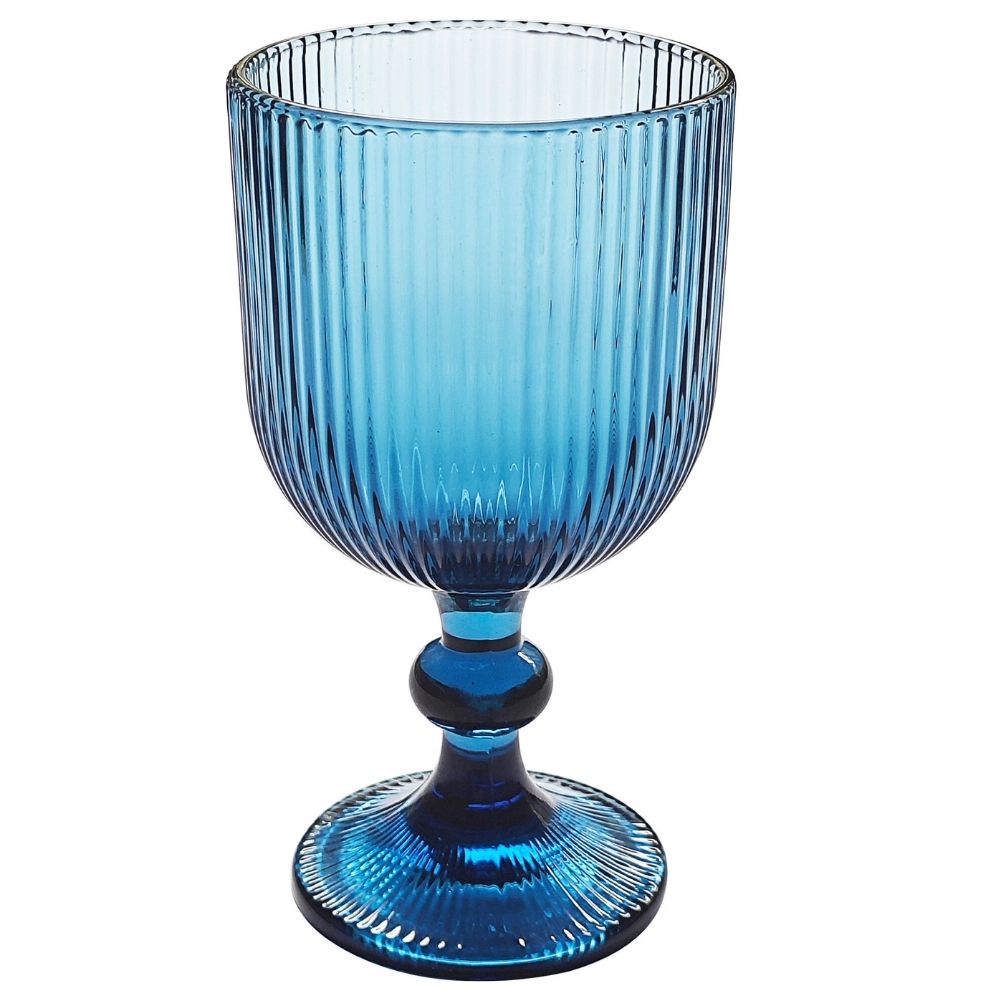 [730410] Verre à Pied Bleu Rayé Côtelé Kasa 36cl