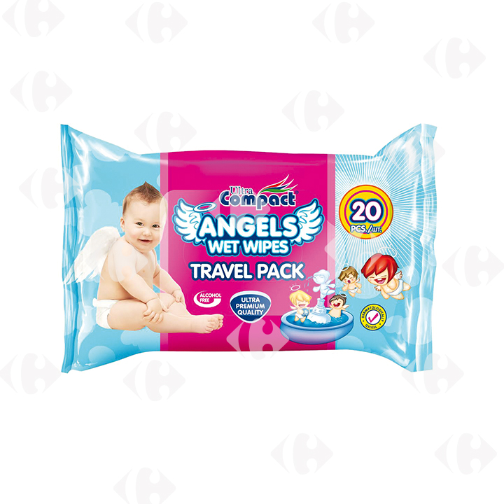 [508950] Lingettes Bébé Angel sans Parabène ni Alcool Ultra Compact 20 unités.