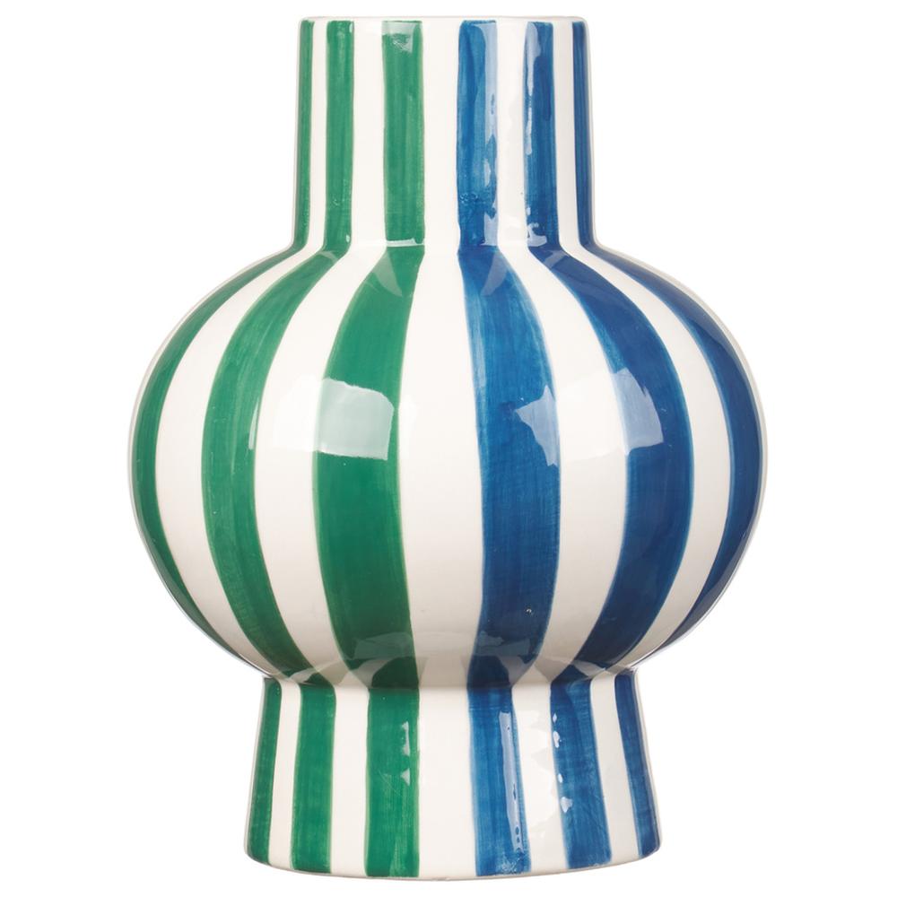 Vase Céramique Rayé Bleu Vert Graph Kasa 20x15,3cm