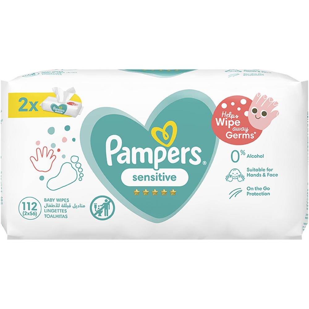 Lingettes Bébé Sensitive Pampers 2x56 unités.