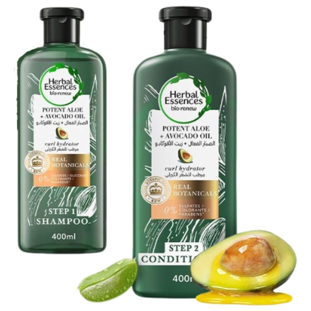 [696339] Shampoing + Après Shampooing Potent Aloe / Avocado Oil Herbal Essences 400ml