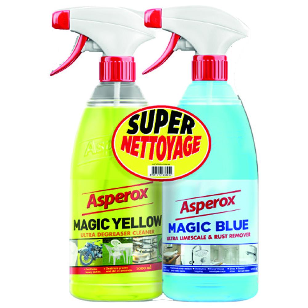 [715991] Pack de 2 Spray Dégraissants Yellow + Blue Asperox Magic 2x1L