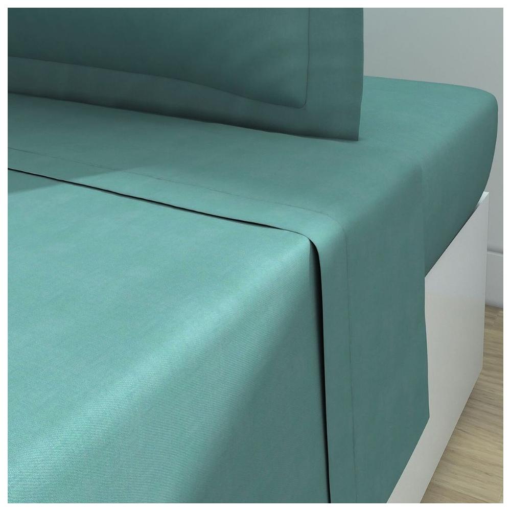[703329] Drap Plat Bleu verdâtre Coton Bio Tex Home 240x300 cm