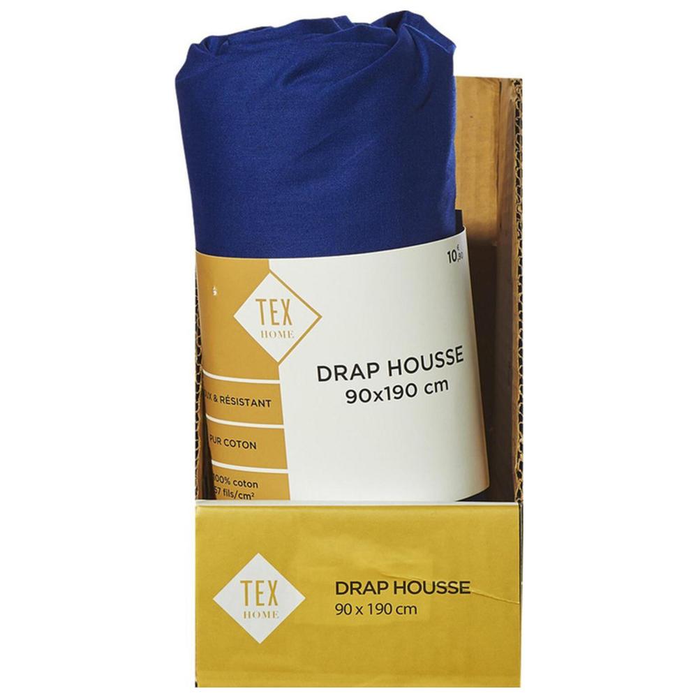 Drap Plat Bleu Uni en Coton Tex Home 180x280cm