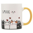 Mug Kasa en Porcelaine Blanche Chat Smile Manche Jaune 31cl