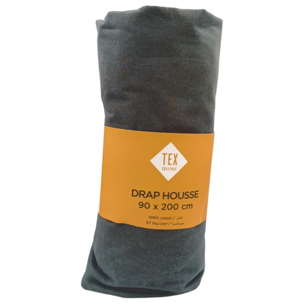 [651559] Drap Housse Gris Tex Home 90x200cm.