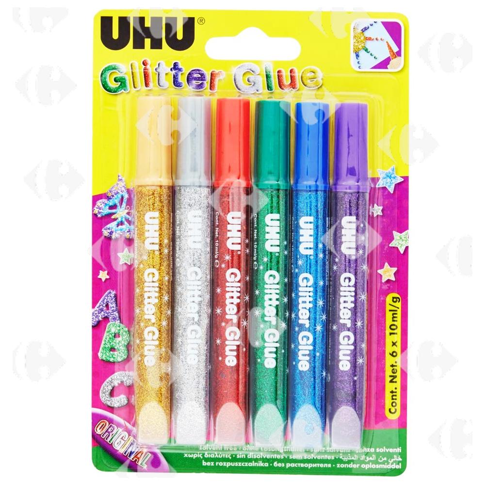 Colle glitter glue original UHU 10ml 6 unités