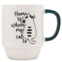 Mug Kasa en Porcelaine Blanche Dessin Chat Manche Bleue 40cl