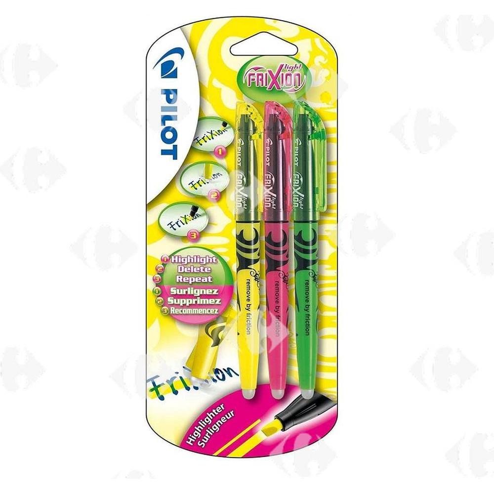 [215650] Surligneur Jaune Rose Vert Frixion Light Pilots 3 unités
