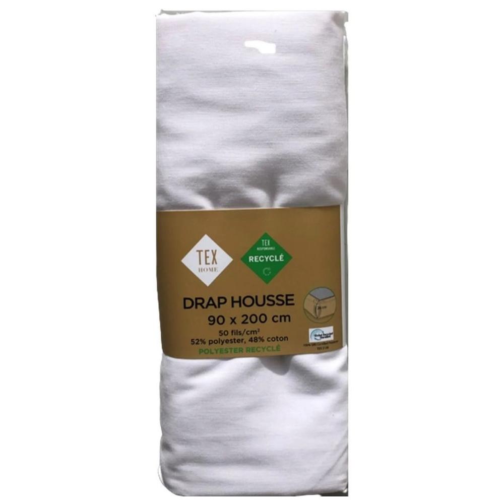 [717248] Drap Housse Blanc Polycoton Recyclé Tex Home RECYCLE 90x200 cm