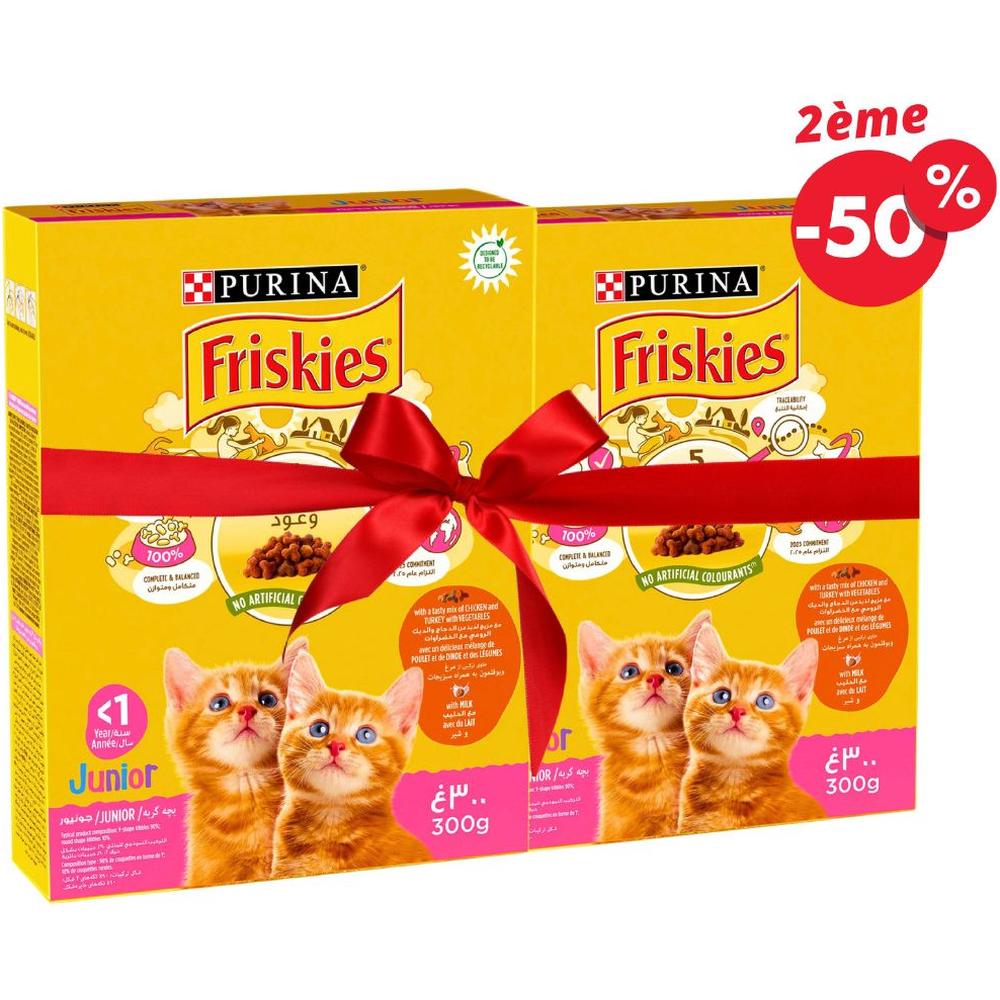 Croquettes pour Chaton Poulet, Lait & Légumes Friskies 300g le 2ème à -50%