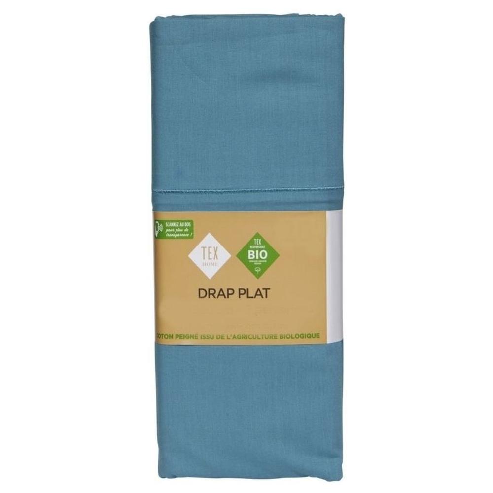 [703330] Drap Plat Bleu Coton Bio Tex Home 240x300 cm
