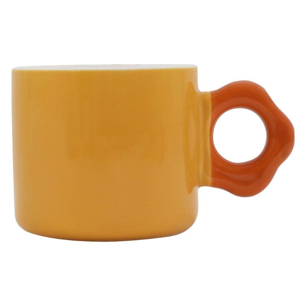 Mug Kasa en Porcelaine Jaune Manche Fleur Orange 28cl