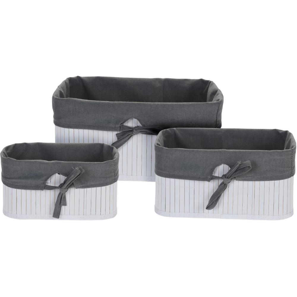 [683765] Set Panier de Rangement en Bambou Blanc 3 unités.