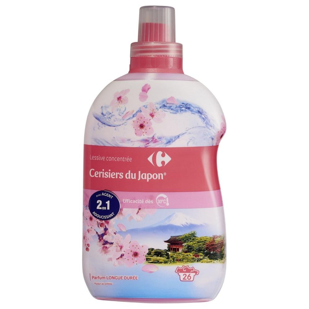 [530550] Détergent Lessive Liquide Concentré 2en1 Cerisier du Japon Carrefour 910ml