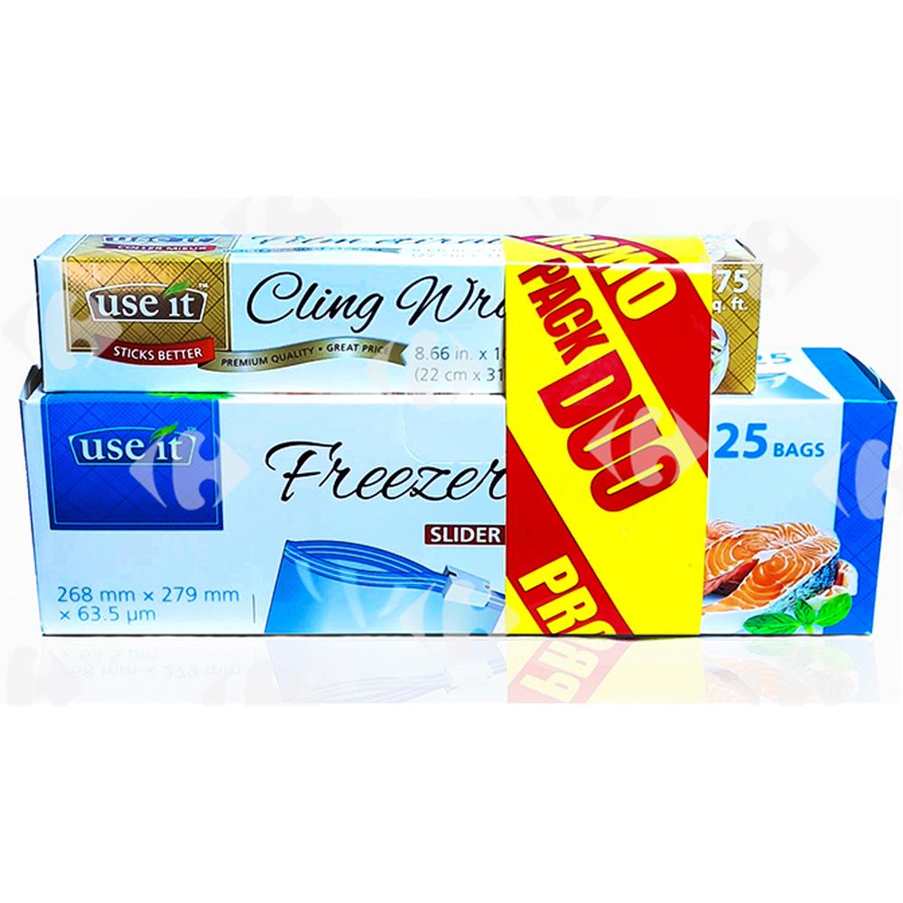 [679093] Lot de Sacs de Congélation Use It 25 unités + Film Alimentaire 22cmx31,7m