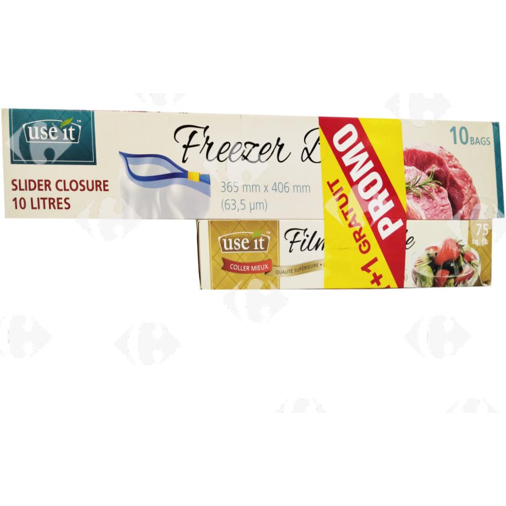 [695968] Lot de Sacs de Congélation Use It 10L 10 unités + Film alimentaire Use It 75 pieds carrés