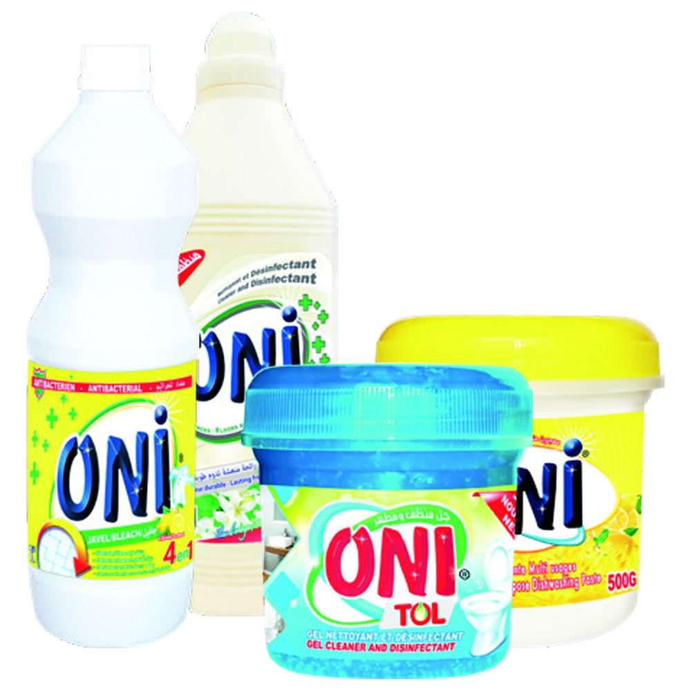 [681393] Lot de Nettoyant Sol 1L + Pâte Lavante 500g + Gel WC 500g + Eau de Javel 1L Oni