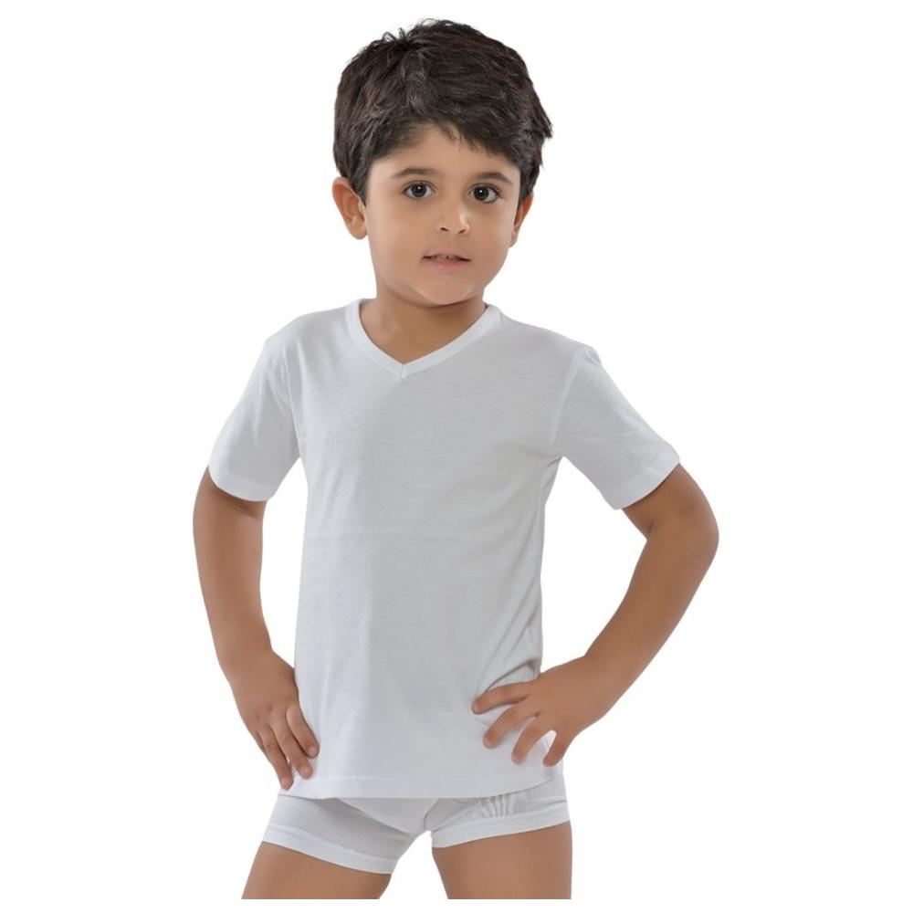 T-shirt Garçon à Manches Courtes Col V Blanc - 8 Ans