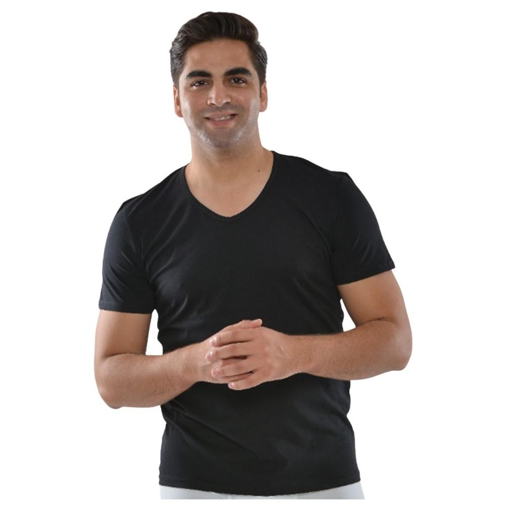 T-shirt Homme à Manches Courtes Col V Noir - Taille XL