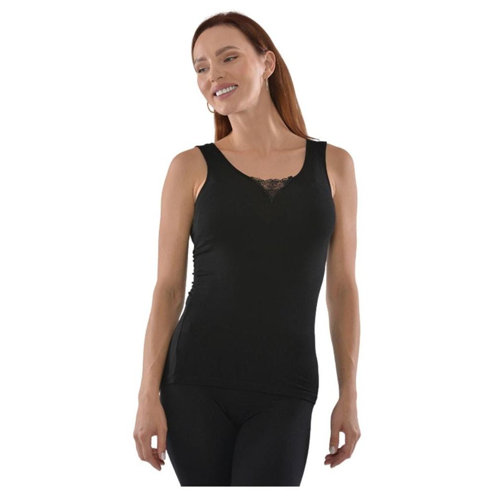 [674538] Débardeur Femme à Large Bretelles Noir en Viscose - Taille M