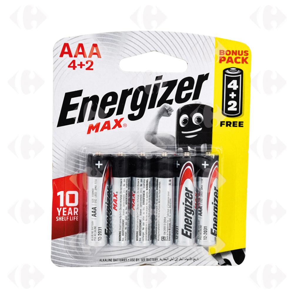 Pack de piles Max AAA E92 Energizer 6 unités.