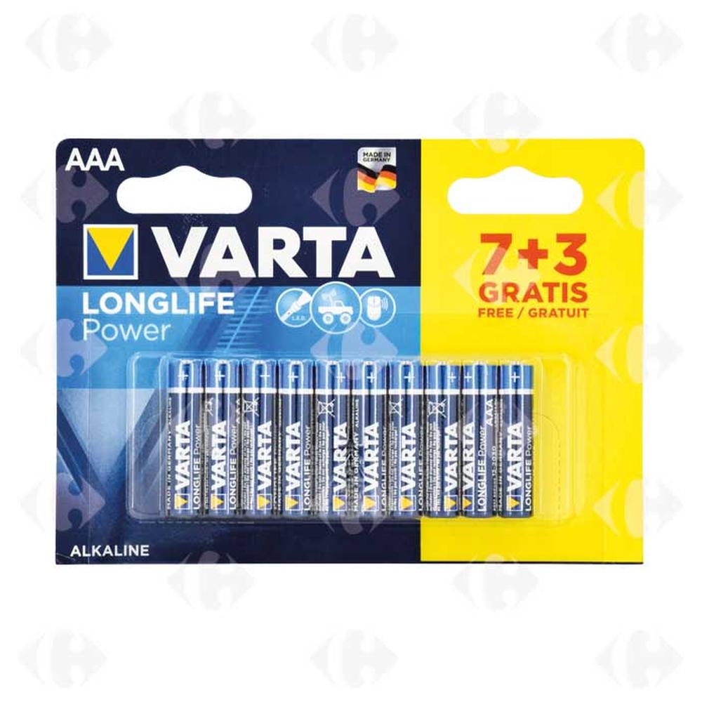 Piles AAA Longlife Power Pack Varta 10 unités.