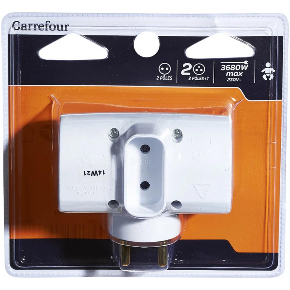 Enrouleur et Multiprise Triplite Carrefour Blanc 2x16A + 1x6A.
