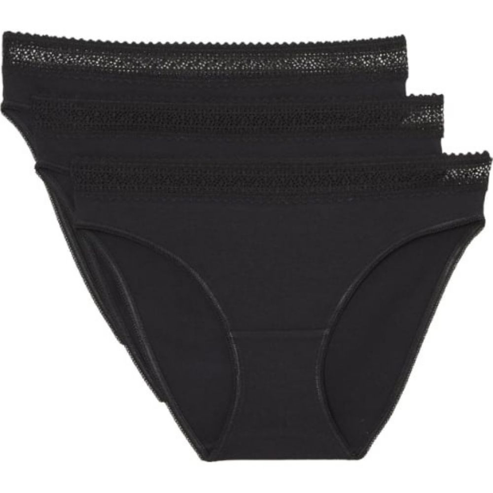 [711905] Lot 3 Slips Femme Avec Dentelle Unis Noir