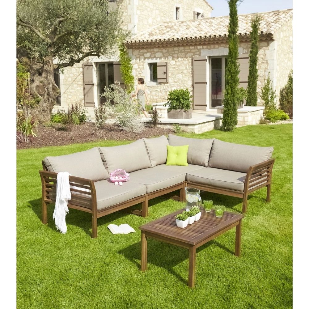 [693761] Salon de Jardin d'Angle + Table en Bois