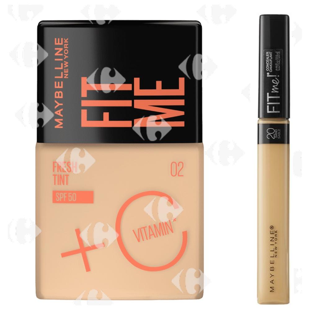 Pack Fond de Teint Tint 02 Fit Me + Anti-Cernes Fit Me 20 Maybelline