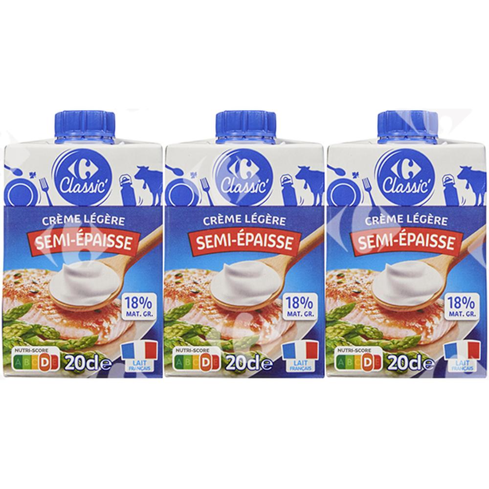 Crème Légère Semi Épaisse 18%Mg Carrefour 3x20cl