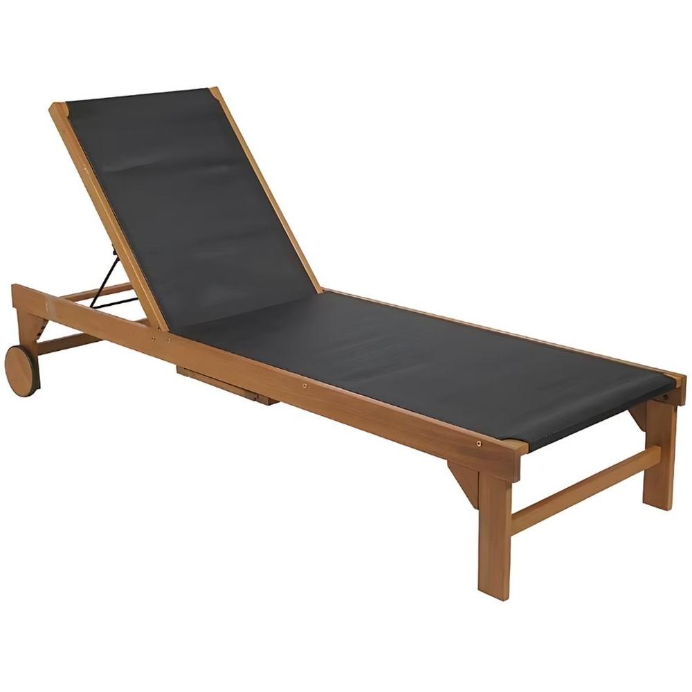 [694062] Bain de Soleil Louga Noir Assise et Dossier en Textiline Structure en Eucalyptus