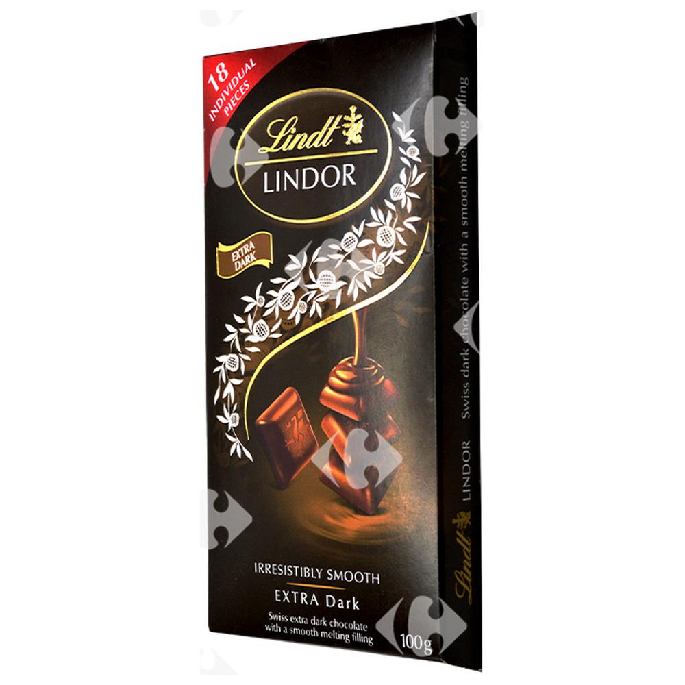 [70958] Tablette de Chocolat Extra Noir 60% Cacao Lindor Lindt 100g.