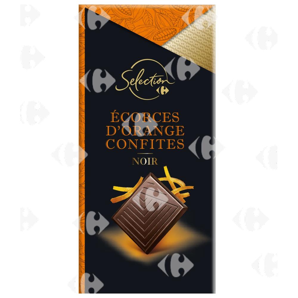 [637855] Tablette de Chocolat Noir Écorces d'Orange Confites Carrefour Sélection 100g