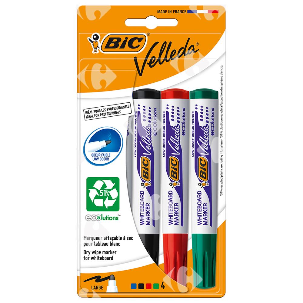 [500076] Marqueurs Effaçables à Sec Velleda 1704 Pointe Ogive Encre Alcool Couleurs assorties 4 unités