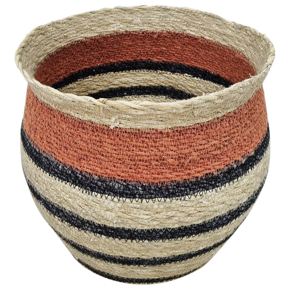 Panier à Fines Rayures Bleues Moyenne Jute Kasa